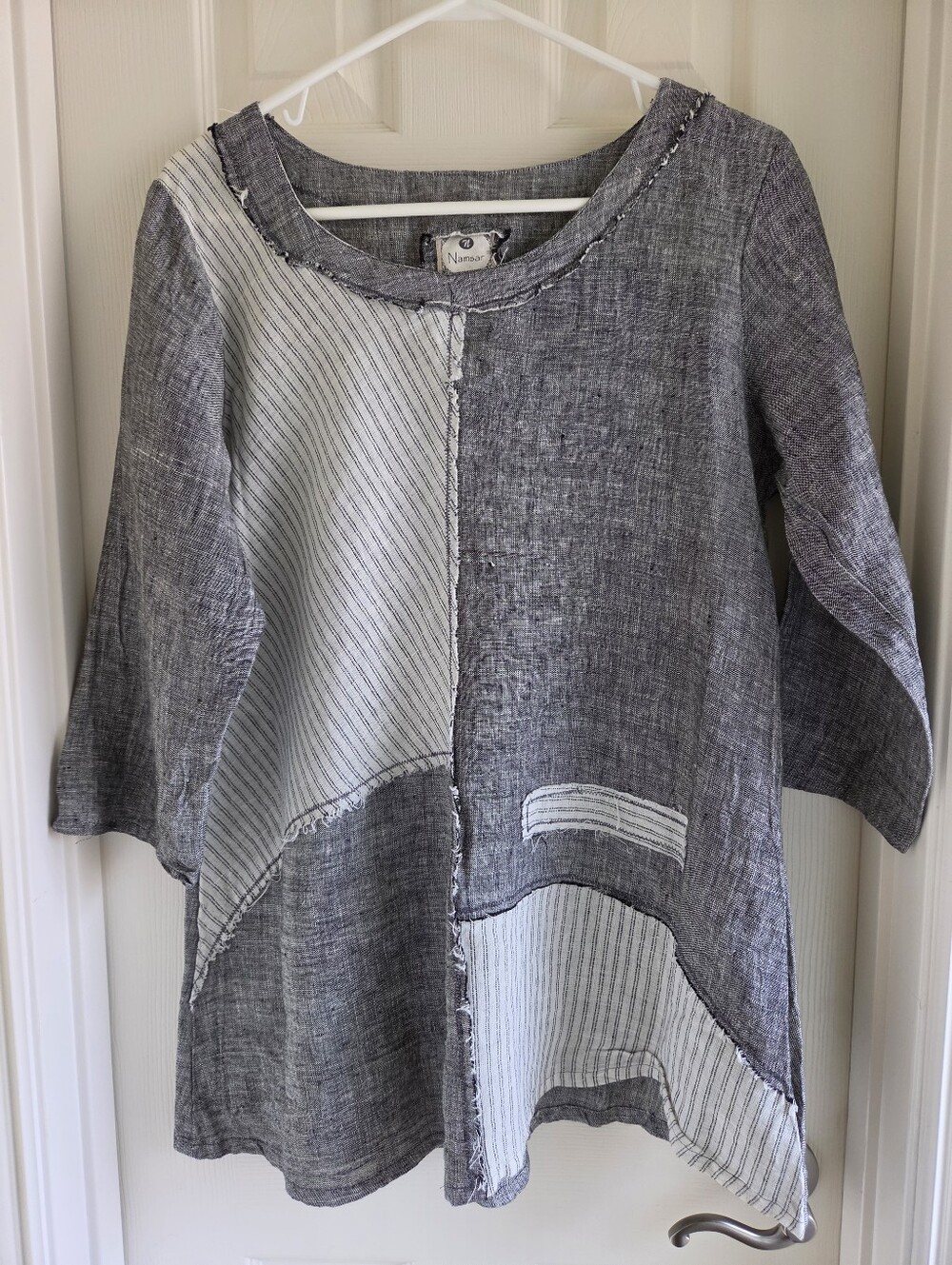 Namsar Womens Stripe 100% Linen Oversized Lagenlook Tunic Blouse‎ Size Medium